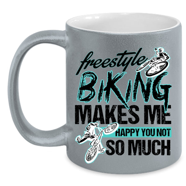 Awesome Biking Coffee Mug, Freestyle Biking Makes Me Happy Accent Mug
