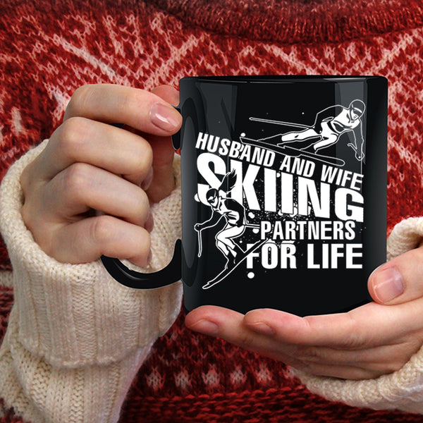 Husband And Wife Coffee Mug, Skiing Partners For Life Coffee Cup