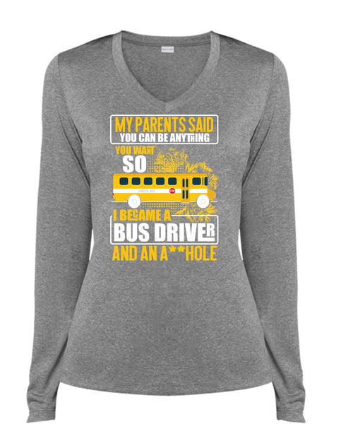 I Became A Bus Driver T Shirt, Being A Bus Driver T Shirt, Cool Shirt (Ladies LS Heather V-Neck)