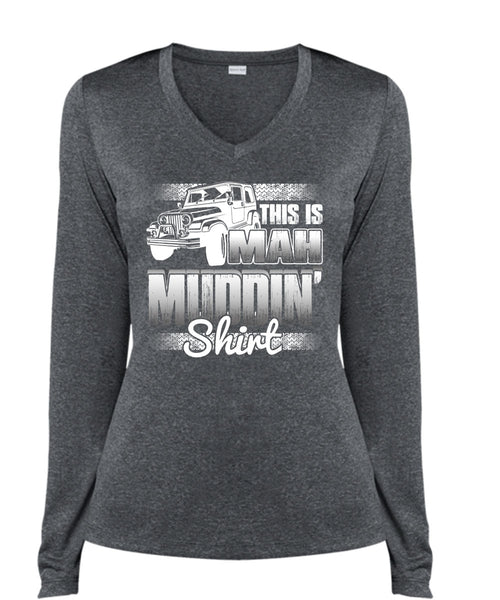 This Is Man Mudding T Shirt, Being A Jeep Driver T Shirt, Cool Shirt (Ladies LS Heather V-Neck)