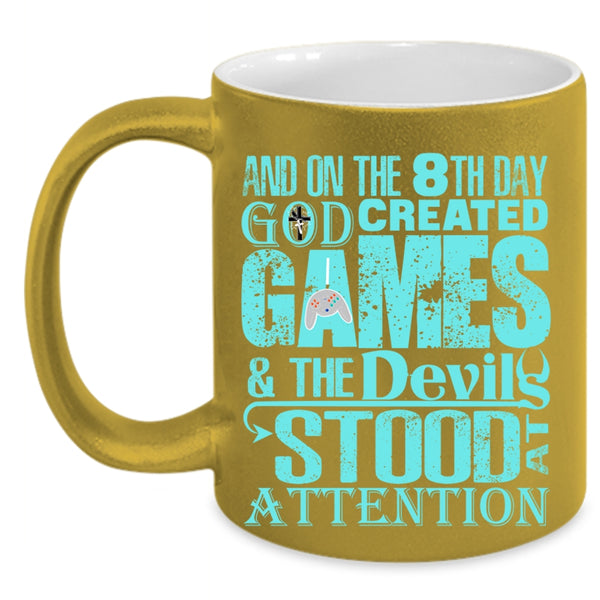 Cool Gamers Coffee Mug, On The 8th Day God Created Games Accent Mug