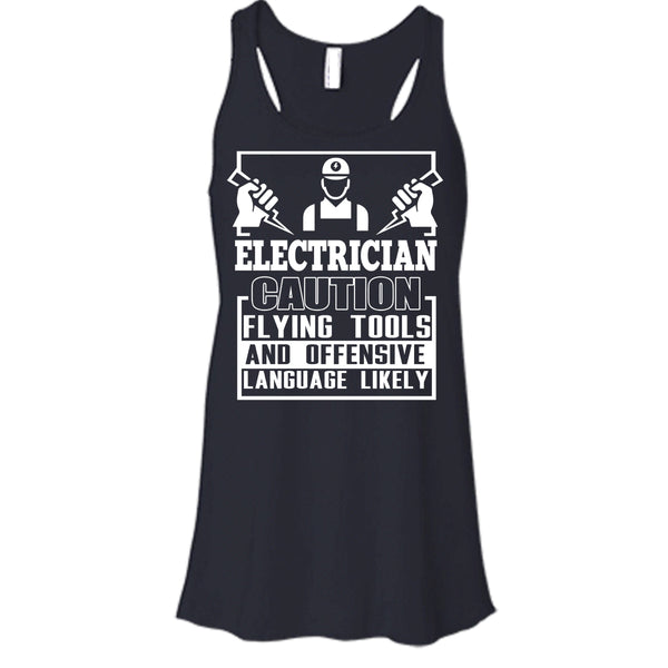 Electrician Caution T Shirt, Flying Tools And Offensive T Shirt, Cool T Shirt