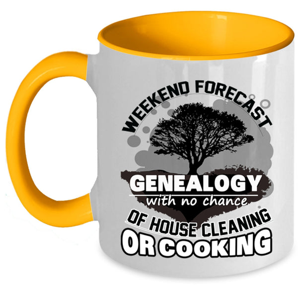 Funny Family Coffee Mug, Weekend Forecast Genealogy Accent Mug