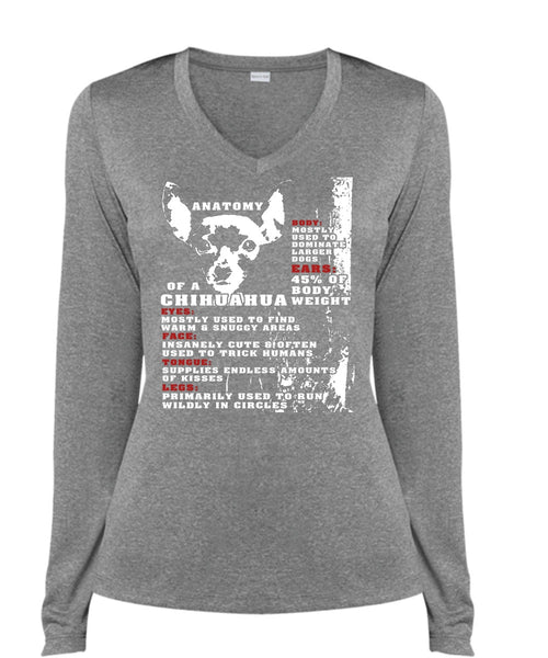 Anatomy Of A Chihuahua T Shirt, I Love My Dog T Shirt (Ladies LS Heather V-Neck)