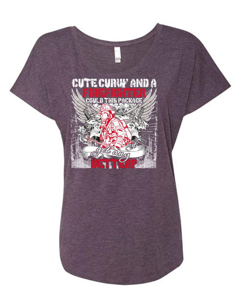 Cute Curvy And A Firefighter T Shirt, Being A Firefighter T Shirt, Cool Shirt (Ladies' Triblend Dolman Sleeve)