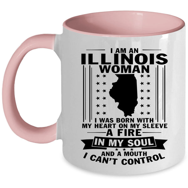 I Was Born With My Heart On My Sleeve Coffee Mug, Illinois Woman Accent Mug