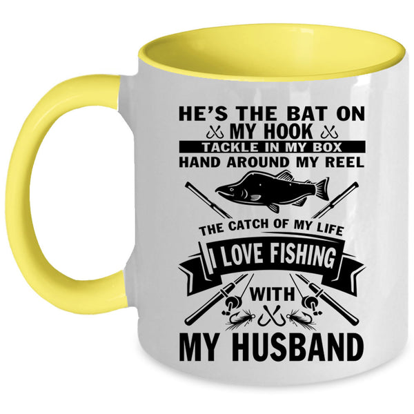 Married Coffee Mug, I Love Fishing With My Husband Accent Mug