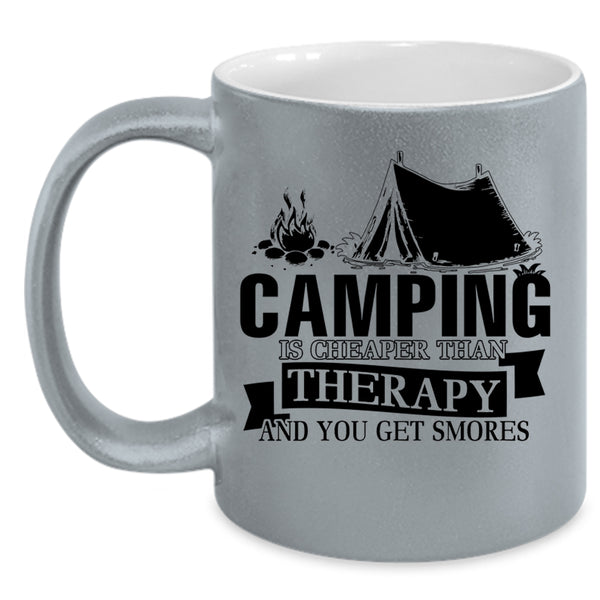 Funny Outdoor Coffee Mug, Camping Is Cheaper Than Therapy Accent Mug