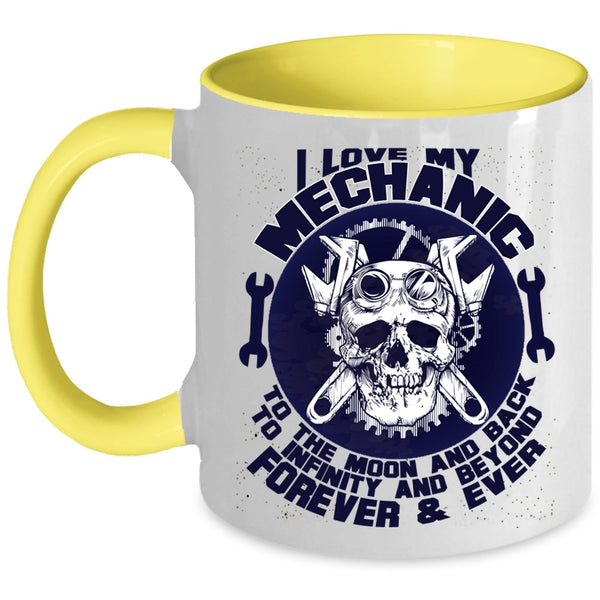 Mechanic's Girlfriend Coffee Mug, I Love My Mechanic To The Moon And Back Accent Mug