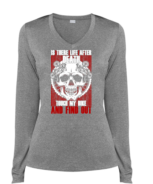 Touch My Bike And Find Out T Shirt, Being A Biker T Shirt, Cool Shirt (Ladies LS Heather V-Neck)