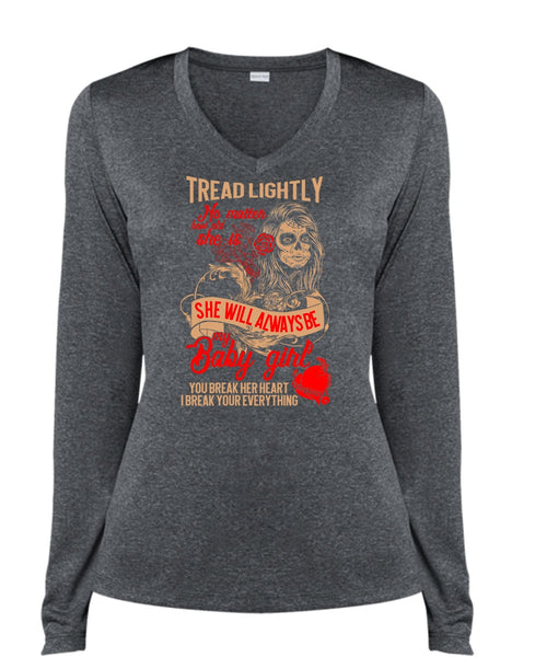 She Will Always Be My Baby Girl T Shirt, Being A Wife T Shirt, Cool Shirt (Ladies LS Heather V-Neck)