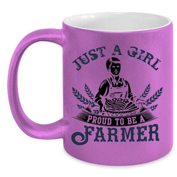 Cool Farmer Coffee Mug, Just A Girl Proud To Be A Farmer Accent Mug