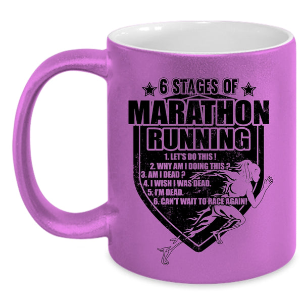Cool Marathon Runner Coffee Mug, 6 Stages Of Marathon Running Accent Mug