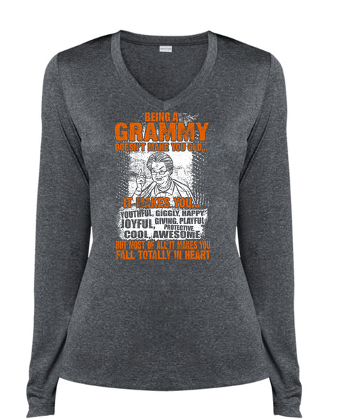 Being A Grammy T Shirt, Fall Totally In Heart T Shirt, Cool Shirt (Ladies LS Heather V-Neck)
