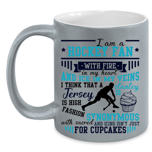 Sport Coffee Mug, I Am A Hockey Fan With Fire In My Heart Accent Mug