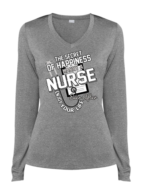 Marry A Nurse T Shirt, Being A Nurse T Shirt, Cool Shirt (Ladies LS Heather V-Neck)