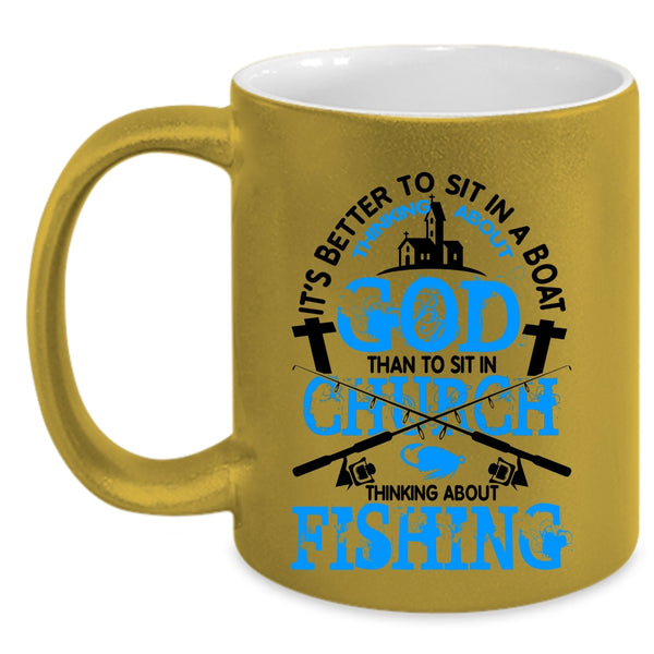 Funny Fishing Coffee Mug, Thinking About Fishing Accent Mug