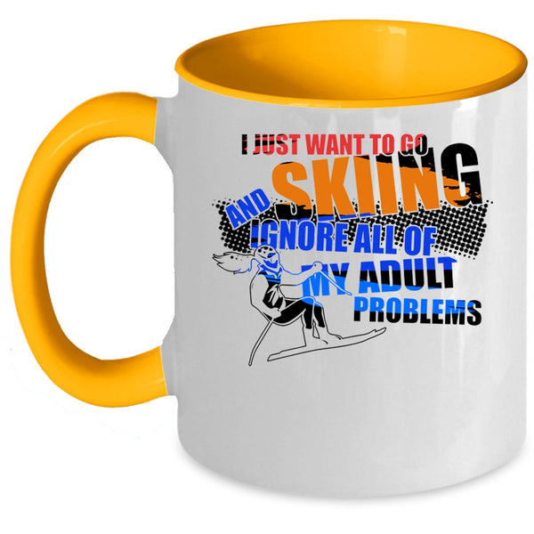 Awesome Skiing Coffee Mug, I Just Want To Go Skiing Accent Mug