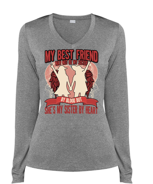 She's My Sister By Heart T Shirt, My Best Friend T Shirt, Cool Shirt (Ladies LS Heather V-Neck)