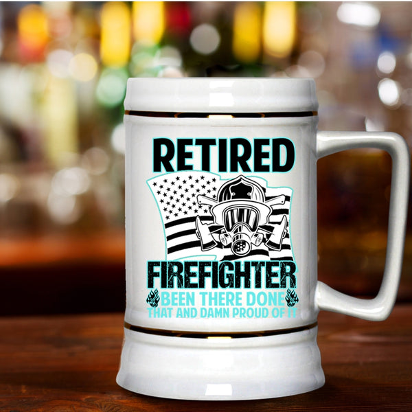 Cool Gift For Grandpas Beer Stein 22oz, Retired Firefighter Beer Mug