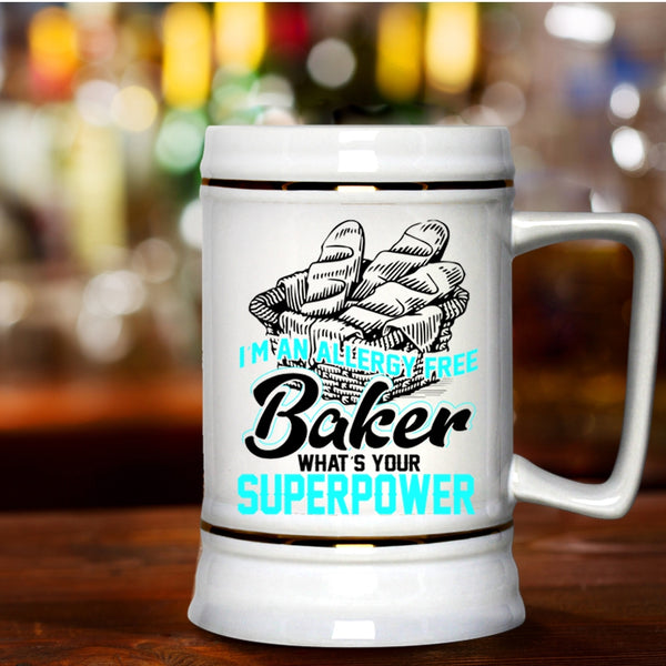 Funny Gift For Bakers Beer Stein 22oz, I'm An Allergy Free Baker Beer Mug