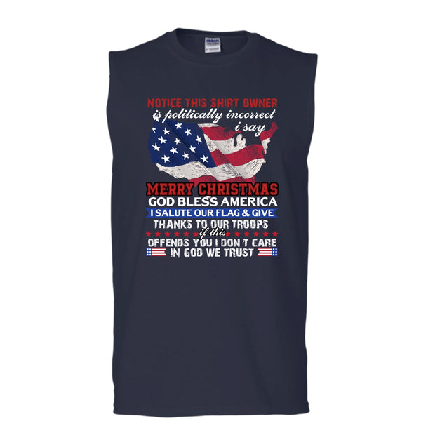 Merry Christmas T Shirt, God Bless America T Shirt, Cool T Shirt (Men's Cotton Sleeveless)