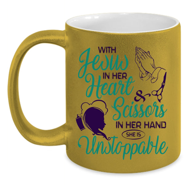 She Is Unstoppable Coffee Mug, With Scissors In Her Hand Accent Mug
