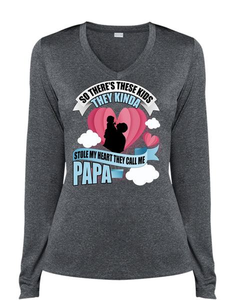 They Call Me Papa T Shirt, Stole My Heart T Shirt, Cool Shirt (Ladies LS Heather V-Neck)