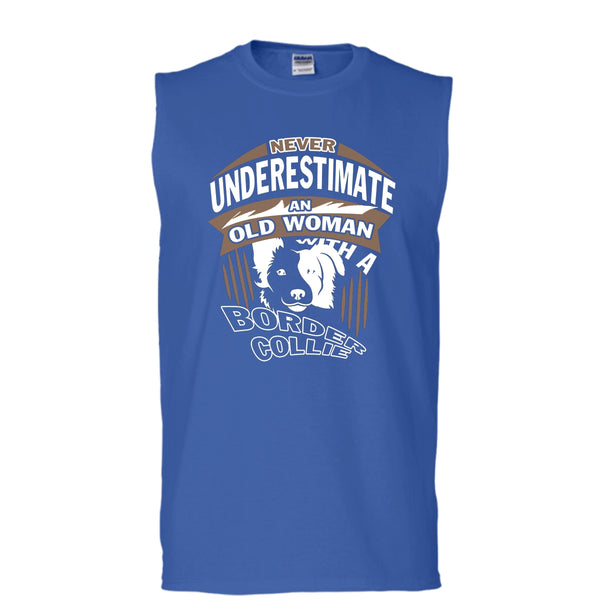 Never Underestimate An Old Woman With A Border Collie Shirt, Cool Dog Shirt (Men's Cotton Sleeveless)