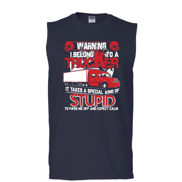 Warning I Belong To A Trucker T Shirt, Trucker's Wife Tank Top (Men's Cotton Sleeveless)