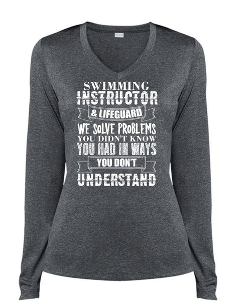 Swimming Instructor T Shirt, Being A Swimmer T Shirt, Cool Shirt (Ladies LS Heather V-Neck)