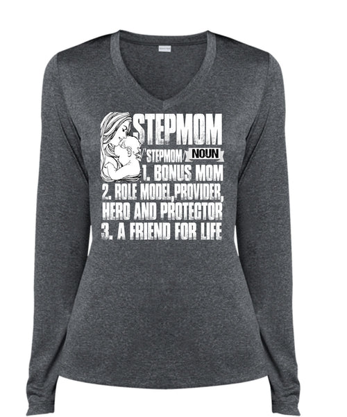 Step Mom T Shirt, A Friend For Life T Shirt, Cool Shirt (Ladies LS Heather V-Neck)