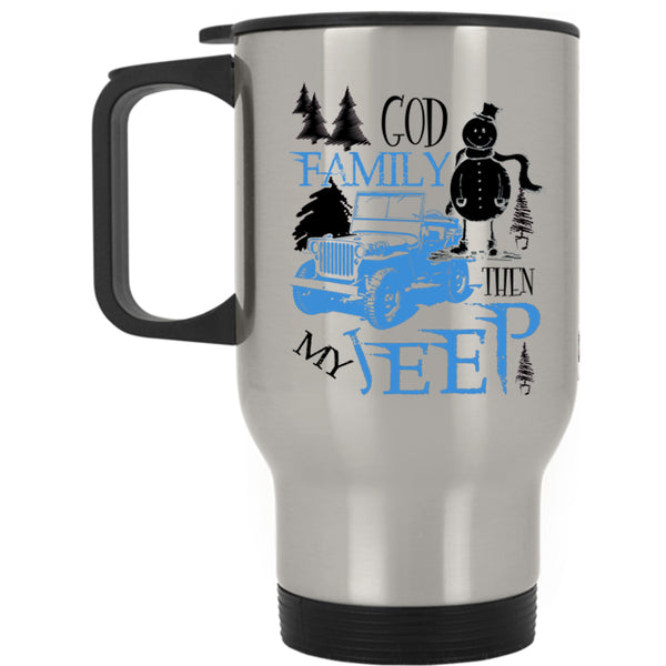 Cute Christmas Travel Mug, God Family Then My Jeep Mug