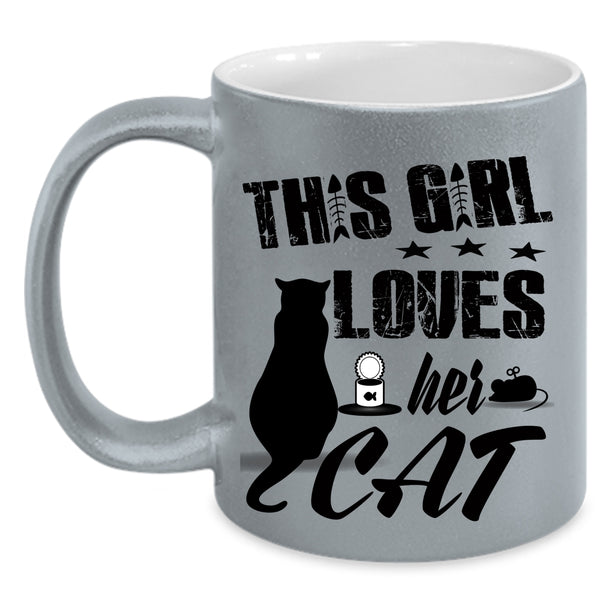 Pretty Girls Coffee Mug, This Girl Loves Her Cat Accent Mug