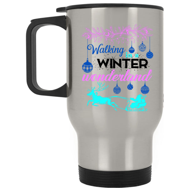 Cute Christmas Travel Mug, Walking In A Winter Wonderland Mug
