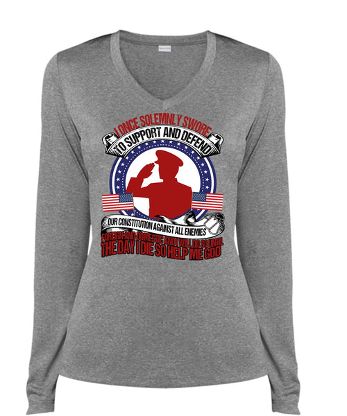 I Once Solemnly Swore T Shirt, Being A Veteran T Shirt, Cool Shirt (Ladies LS Heather V-Neck)