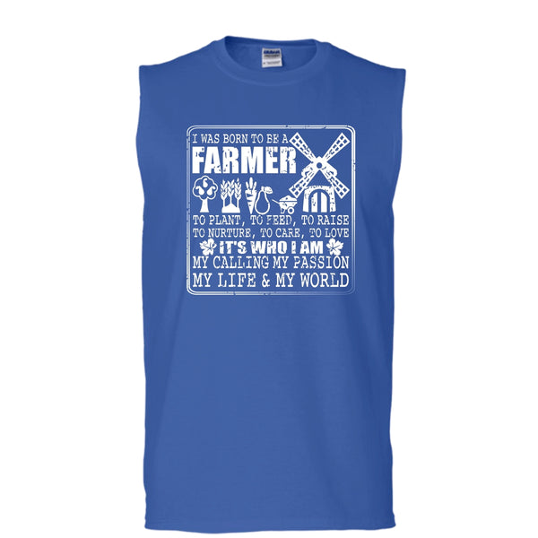 Born To Be A Farmer T Shirt, My Life And My World T Shirt, Cool T Shirt (Men's Cotton Sleeveless)