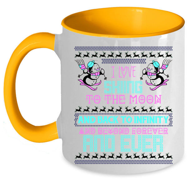 Cute Christmas Coffee Mug, I Love Skiing To The Moon And Back Accent Mug