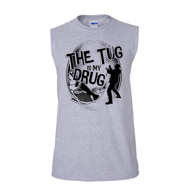 The Tug Is My Drug T Shirt, Coolest Fishing Tank Top (Men's Cotton Sleeveless)