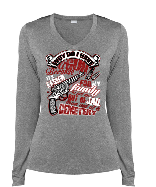Why Do I Have A Gun T Shirt, Being A Gunner T Shirt, Cool Shirt (Ladies LS Heather V-Neck)