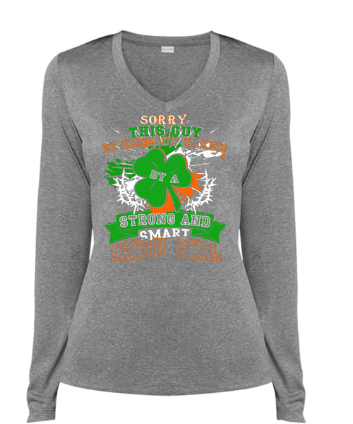 This Guy Is Already Taken By A Smart Irish Girl T Shirt, I Love Irish T Shirt, Cool Shirt (Ladies LS Heather V-Neck)