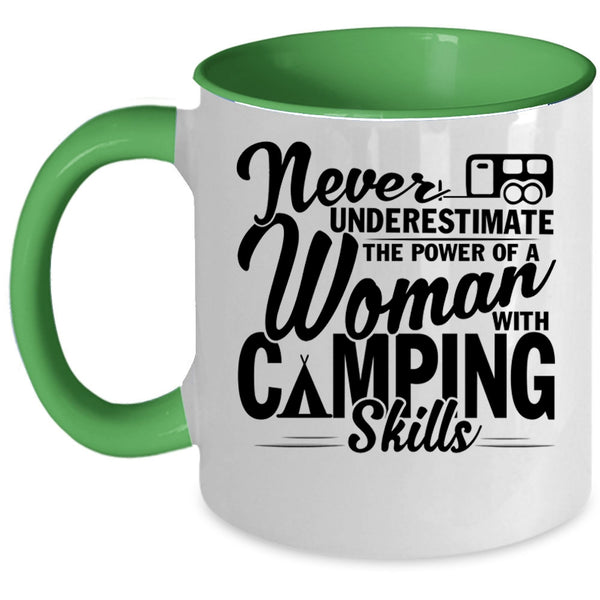 Outdoor Coffee Mug, The Power Of A Woman With Camping Skills Accent Mug