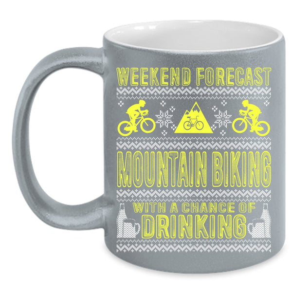 Weekend Forecast Mountain Biking Coffee Mug, Outdoor Coffee Cup