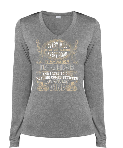 Me And My Bike T Shirt, I'm A Biker T Shirt, Cool Shirt (Ladies LS Heather V-Neck)