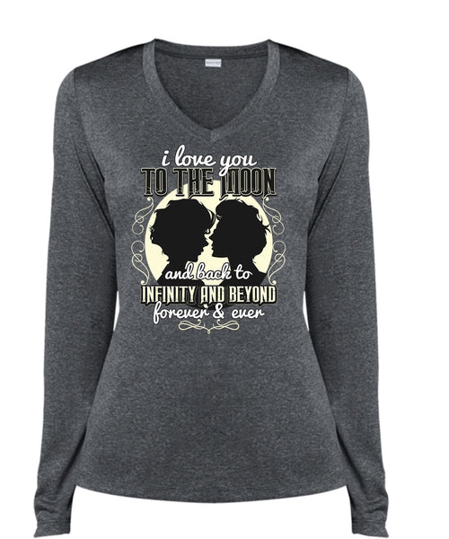I Love You To The Moon And Back T Shirt, Being A Husband T Shirt, Cool Shirt (Ladies LS Heather V-Neck)
