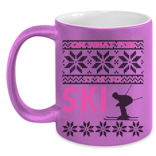 Funny Christmas Coffee Mug, Oh What Fun It Is To Ski Accent Mug
