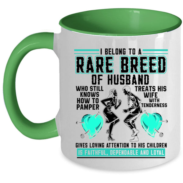 Cool Just Married Coffee Mug, I Belong To A Rare Breed Of Husband Accent Mug