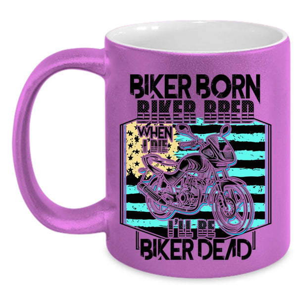 Cool American Flag Coffee Mug, Biker Born Biker Bred Accent Mug