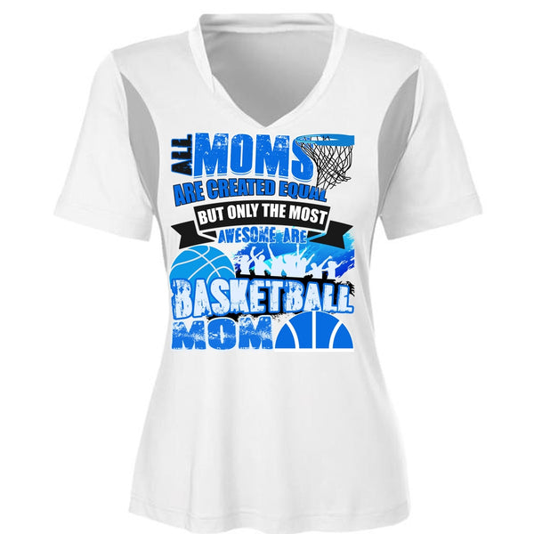 All Moms Are Created Equal T Shirt, Basketball Mom T Shirt, Cool Shirt (Ladies LS Heather V-Neck)