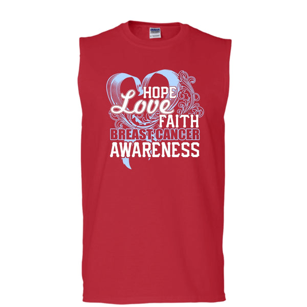 Hope Love Faith T Shirt, Breast Cancer Awareness Tank Top (Men's Cotton Sleeveless)